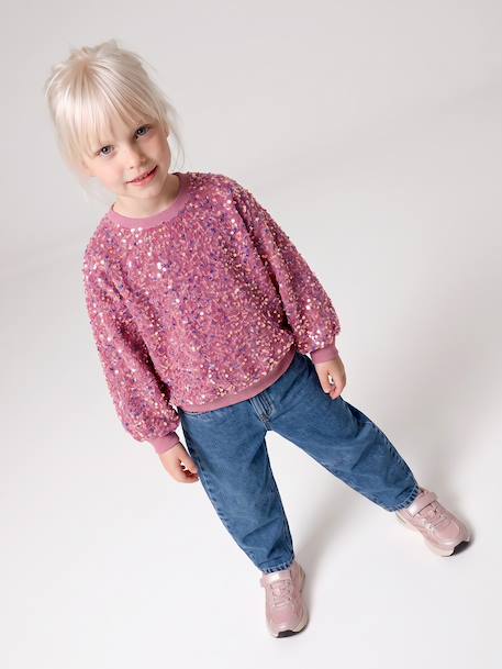 Sweat fille à sequins mauve+turquoise - vertbaudet enfant 