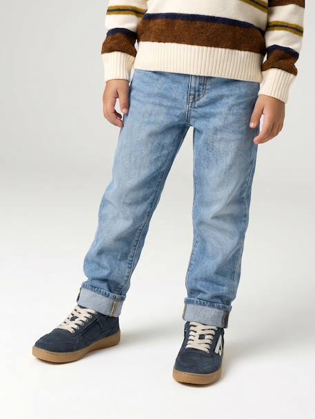 Jean garçon droit à revers denim brut+stone - vertbaudet enfant 