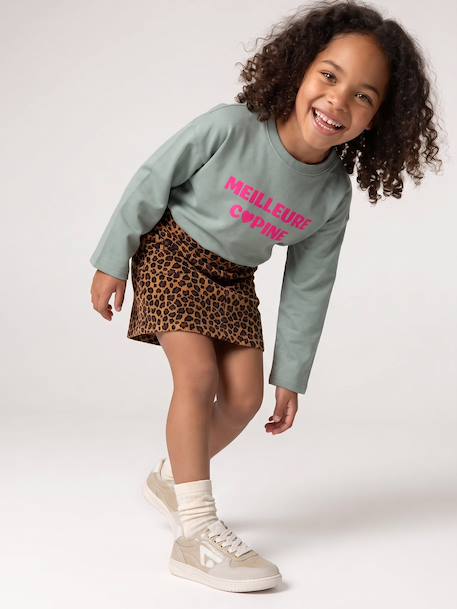 T-shirt manches longues fille encre+rose pâle+vert - vertbaudet enfant 