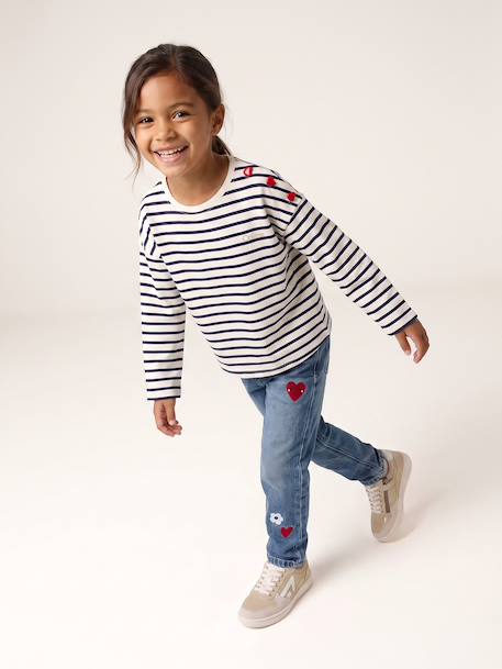 Meisjesshirt met strepen en lange mouwen marineblauw+snoepjesroze+zachtpaars - vertbaudet enfant 