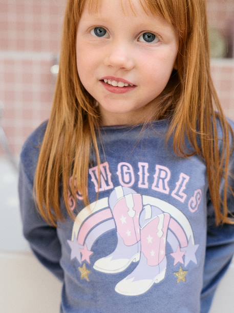 Set van 2 fluwelen meisjespyjama's leiblauw - vertbaudet enfant 