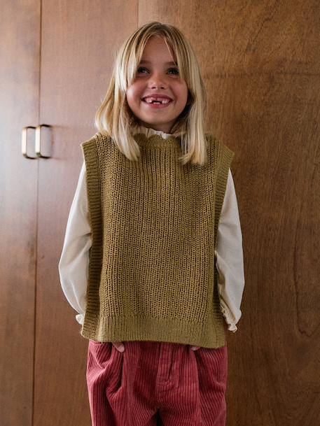 Mouwloze meisjestrui met versieringen marineblauw+olijf - vertbaudet enfant 