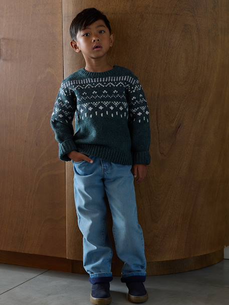 Pull jacquard col rond vert - vertbaudet enfant 