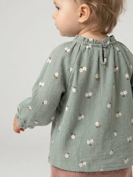 T-shirt manches longues bébé fille vanille+vert sauge - vertbaudet enfant 