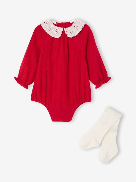 Ensemble barboteuse et collants bébé fille rouge - vertbaudet enfant 