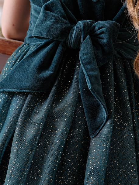 Robe Noël fille en velours et tulle brillant rouge+vert émeraude - vertbaudet enfant 