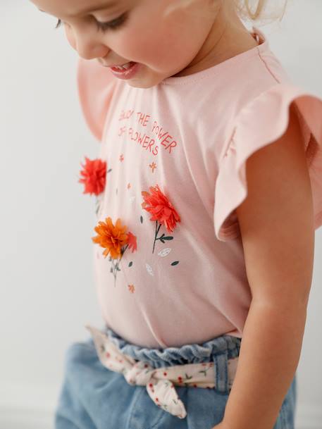 T-shirt bébé fleurs en relief rose grisé+vanille - vertbaudet enfant 