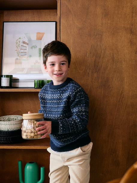 Pull jacquard garçon col rond marine - vertbaudet enfant 