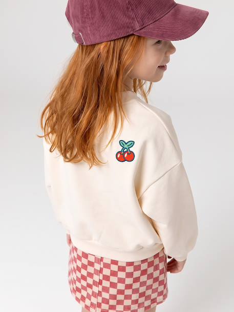 Sweatshirt met badges meisje ecru - vertbaudet enfant 
