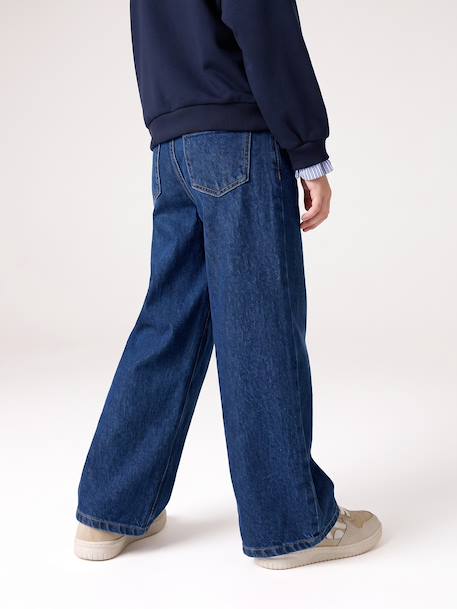 Jean large fille brodé bleu foncé+bleu jean+bleu moyen+denim bleached - vertbaudet enfant 
