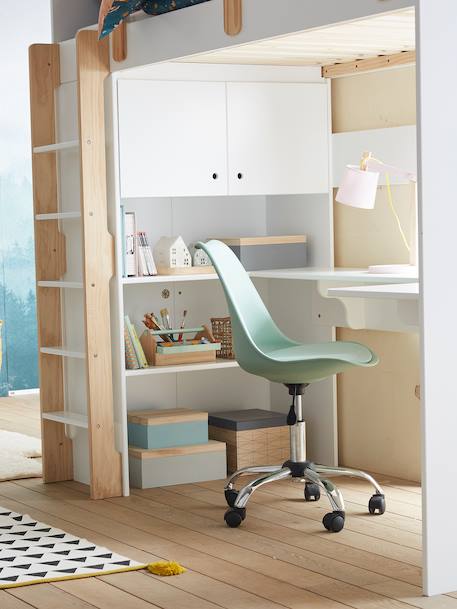Lit mezzanine avec bureau et rangement LIGNE EVEREST BLANC/BOIS+Kaki - vertbaudet enfant 