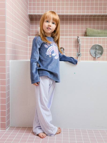 Set van 2 fluwelen meisjespyjama's leiblauw - vertbaudet enfant 