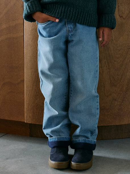 Wijde jeans met fleecevoering jongen double stone - vertbaudet enfant 