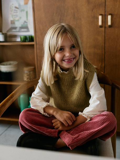 Mouwloze meisjestrui met versieringen marineblauw+olijf - vertbaudet enfant 