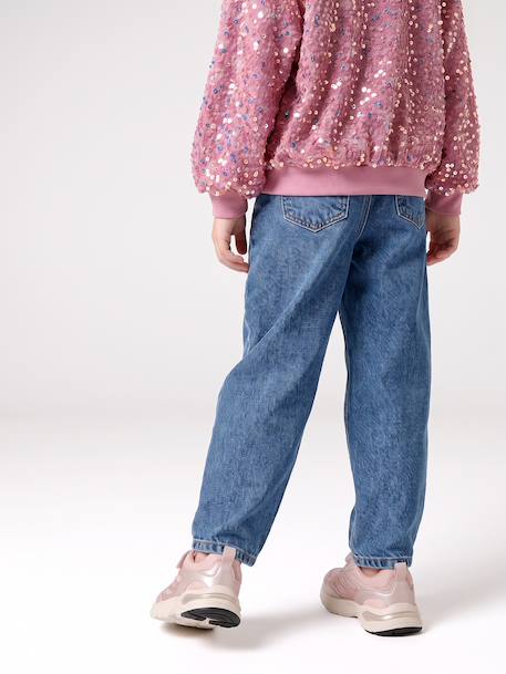 Jean balloon fille bleu moyen+denim bleached - vertbaudet enfant 