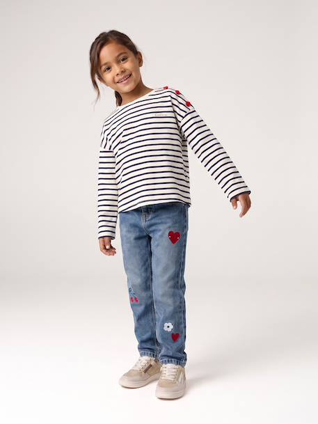 Meisjesshirt met strepen en lange mouwen marineblauw+snoepjesroze+zachtpaars - vertbaudet enfant 