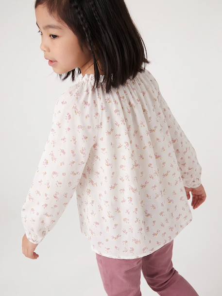 Blouse voor meisjes met gesmokte mouwen ivoor+saliegroen+vanille - vertbaudet enfant 