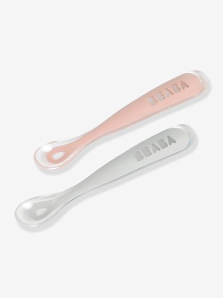 Lot de 2 cuillères ergonomiques d'apprentissage + boîte de transport ROSE/GRIS - vertbaudet enfant 