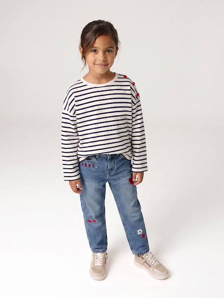 T-shirt marinière manches longues fille marine+mauve+rose bonbon - vertbaudet enfant 