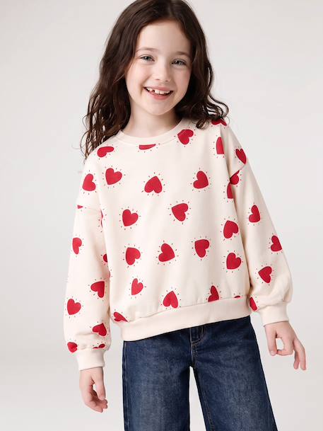 Sweat fille col rond écru+ivoire+rose pâle+taupe - vertbaudet enfant 