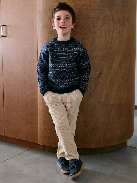 Pull jacquard garçon col rond marine - vertbaudet enfant 