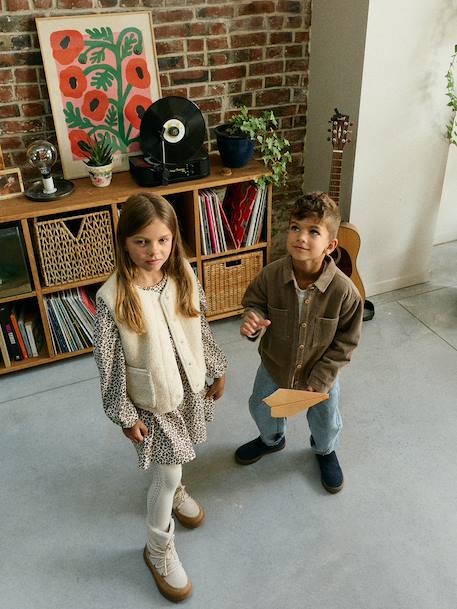 Mouwloos meisjesvest van sherpa pruim+rouge+vanille - vertbaudet enfant 