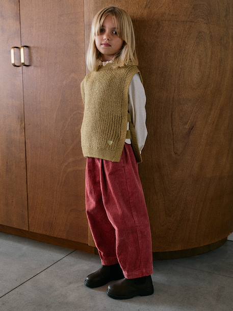 Mouwloze meisjestrui met versieringen marineblauw+olijf - vertbaudet enfant 