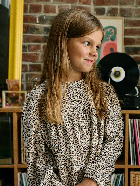 Jersey jurk met lange mouwen meisje ecru+marineblauw - vertbaudet enfant 
