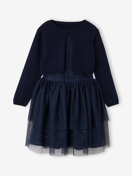 Jurk met vestje voor meisjes marineblauw - vertbaudet enfant 