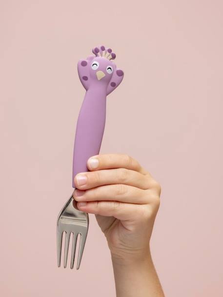 3-delige bestekset 2e leeftijdsgroep TRIXIE Animal geel+groen+nude+sinaasappel+zachtpaars - vertbaudet enfant 