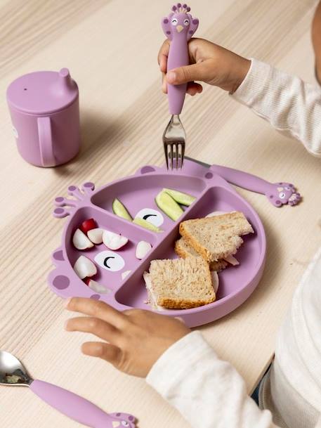 3-delige bestekset 2e leeftijdsgroep TRIXIE Animal geel+groen+nude+sinaasappel+zachtpaars - vertbaudet enfant 