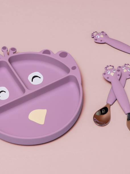 Assiette en silicone avec compartiments Animal jaune+mauve+orange+rose nude+vert - vertbaudet enfant 