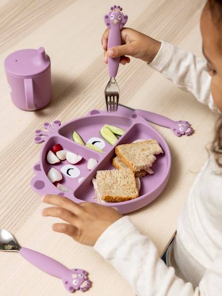 Assiette en silicone avec compartiments Animal jaune+mauve+orange+rose nude+vert - vertbaudet enfant 