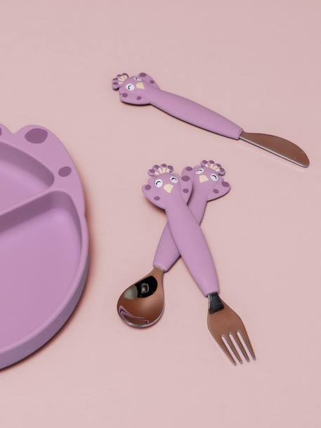 3-delige bestekset 2e leeftijdsgroep TRIXIE Animal geel+groen+nude+sinaasappel+zachtpaars - vertbaudet enfant 