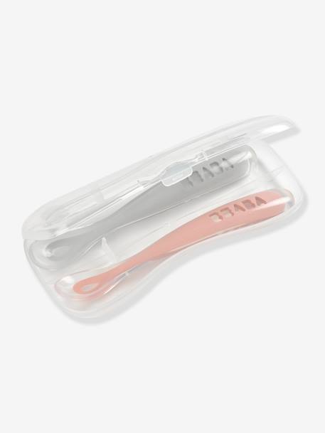 Lot de 2 cuillères ergonomiques d'apprentissage + boîte de transport ROSE/GRIS - vertbaudet enfant 
