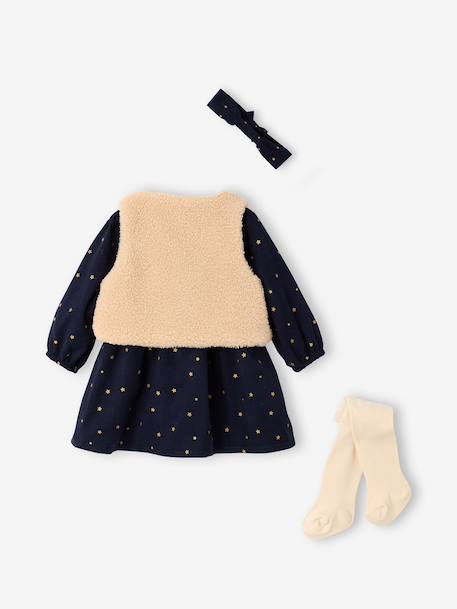 Baby meisjesoutfit jurk en vest marineblauw - vertbaudet enfant 