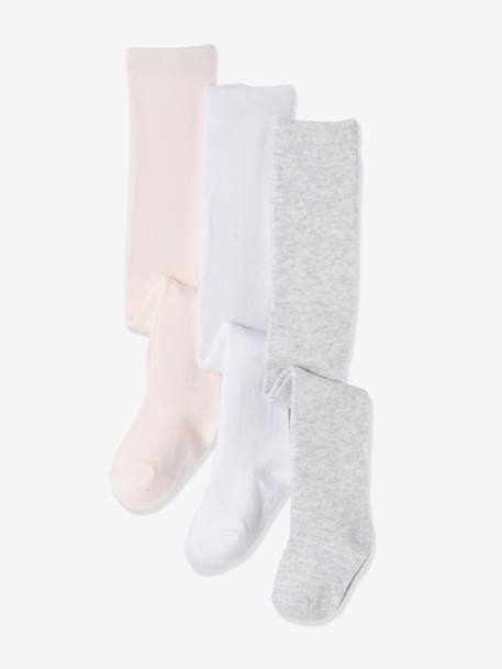 Lot de 3 collants bébé maille beige+Blanc/rose clair/gris chiné+écru+vieux rose+violine - vertbaudet enfant 