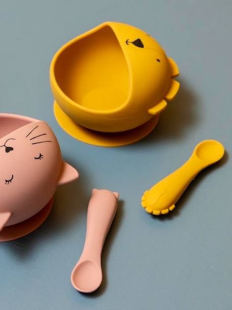 Set repas bébé Mr. Lion jaune+rose pâle+vert - vertbaudet enfant 