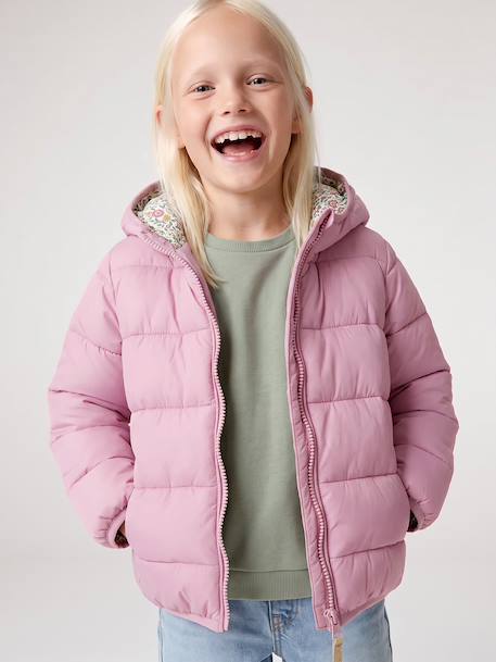 Doudoune fille légère à capuche lilas+marine+prune+rose+vert de gris - vertbaudet enfant 
