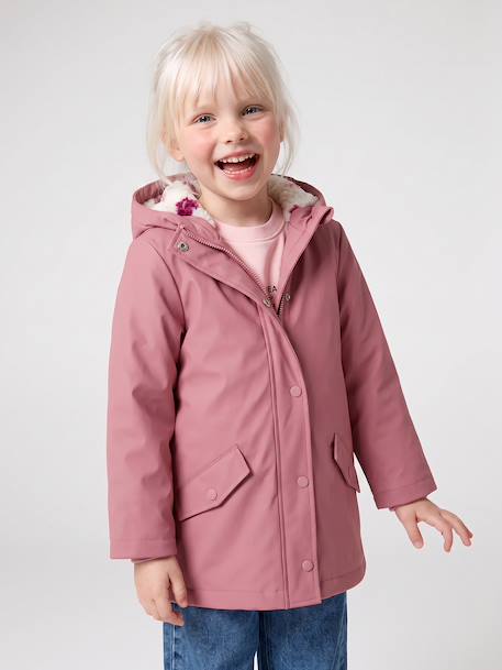 Ciré fille à capuche doublé sherpa anthracite+indigo+mauve+multicolore+vert - vertbaudet enfant 