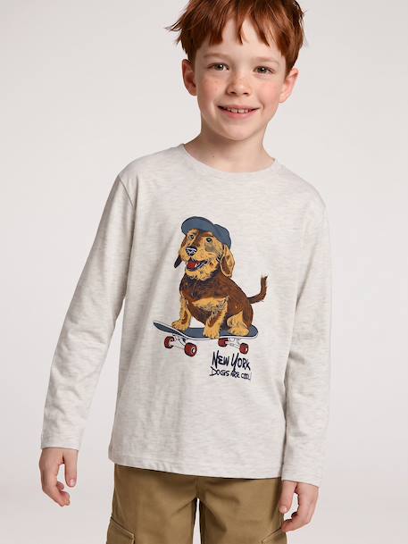 Jongensshirt met lange mouwen bordeauxrood+gemêleerd wit+leigrijs - vertbaudet enfant 