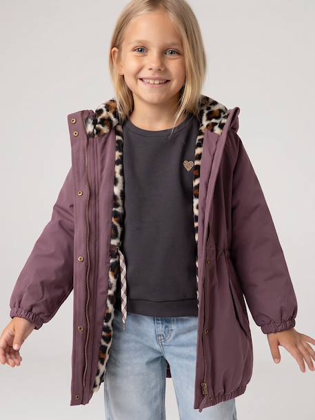 Parka fille à capuche doublée imitation fourrure bois de rose+camel+marine+noir+prune+vert foncé - vertbaudet enfant 