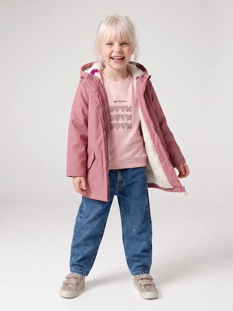 Ciré fille à capuche doublé sherpa anthracite+indigo+mauve+multicolore+vert - vertbaudet enfant 