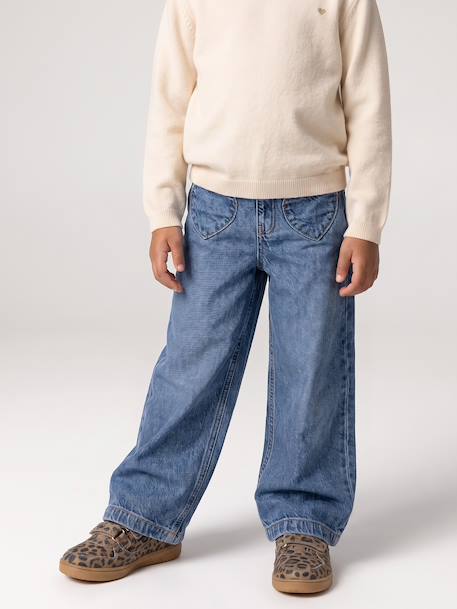 Wijde meisjesjeans middenblauw+ongewassen denim - vertbaudet enfant 
