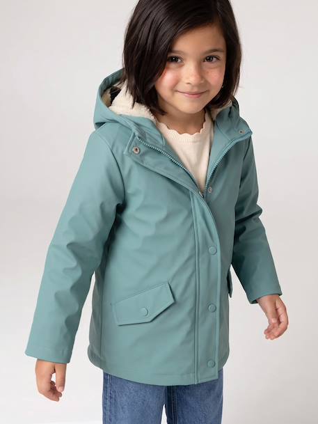 Ciré fille à capuche doublé sherpa anthracite+indigo+mauve+multicolore+vert - vertbaudet enfant 