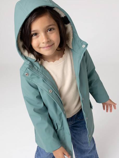 Ciré fille à capuche doublé sherpa anthracite+indigo+mauve+multicolore+vert - vertbaudet enfant 