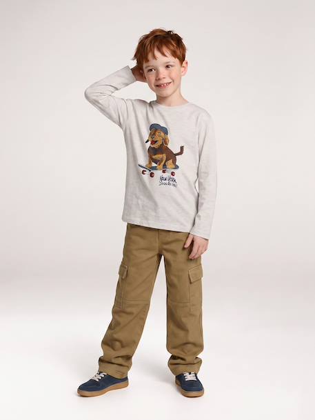Jongensshirt met lange mouwen bordeauxrood+gemêleerd wit+leigrijs - vertbaudet enfant 