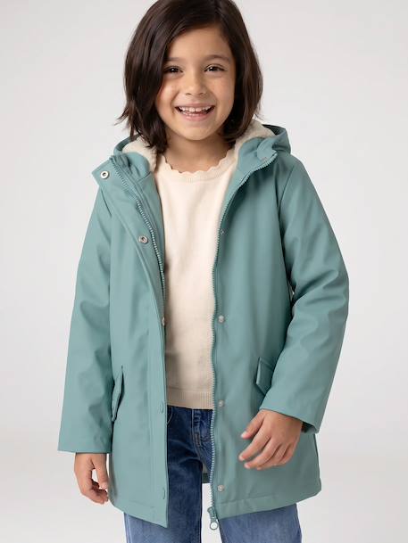Ciré fille à capuche doublé sherpa anthracite+indigo+mauve+multicolore+vert - vertbaudet enfant 