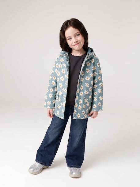Bedrukte meisjesregenjas met capuchon groen+marineblauw+meerkleurig+vanille - vertbaudet enfant 