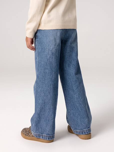 Wijde meisjesjeans middenblauw+ongewassen denim - vertbaudet enfant 